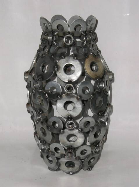 Recycled Metal Art Vase Handmade Nut & Washer Decor - image 1