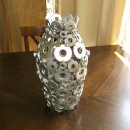 Recycled Metal Art Vase Handmade Nut & Washer Decor - thumbnail 3