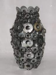Recycled Metal Art Vase Handmade Nut & Washer Decor - thumbnail 1