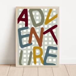 Gingham Print With Adventure Typography For A Playroom, Bedroom Or Nursery. Colourful Playroom Art Kids - Print Only - thumbnail 2