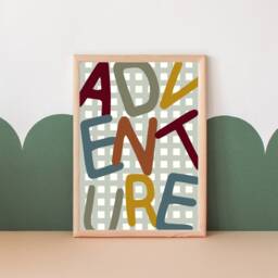 Gingham Print With Adventure Typography For A Playroom, Bedroom Or Nursery. Colourful Playroom Art Kids - Print Only - thumbnail 3