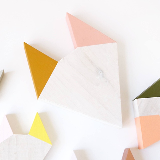 Wood Fox Wall Decor, Mustard Yellow Salmon, Whitewash Wooden Animal Silhouette, Geometric, Modern, Scandinavian Design, Art, Gift, Nursery - image 1