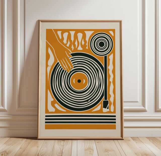 Retro Turntable Poster, Vinyl Record Wall Art, Mid Century Music Print - image 1