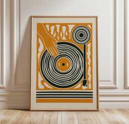 Retro Turntable Poster, Vinyl Record Wall Art, Mid Century Music Print - thumbnail 1