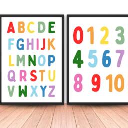Kids Educational Set Of 2 Posters - Children's Wall Art Abc Alphabet Numbers 123 Playroom Decor Bedroom Nursery Prints Learning Ed - thumbnail 3