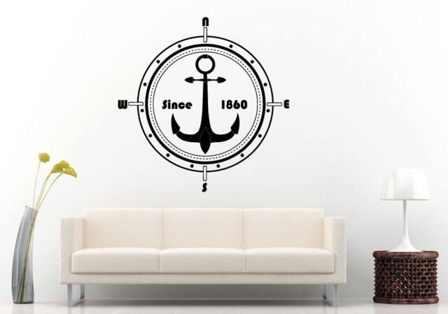 Anchor Compass Since 1860 Sea Ocean Water Navigation Navigator Navy Naval Nautical Wall Decal Vinyl Sticker Mural Room Decor L1176 - image 1