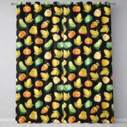 Cute Kawaii Vegetables Corn Carrot Pumpkin Black Background Seamless Pattern Readymade Eyelet Ring Top Thermal 100% Blackout Curtains - thumbnail 2