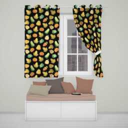 Cute Kawaii Vegetables Corn Carrot Pumpkin Black Background Seamless Pattern Readymade Eyelet Ring Top Thermal 100% Blackout Curtains - thumbnail 1