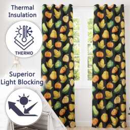 Cute Kawaii Vegetables Corn Carrot Pumpkin Black Background Seamless Pattern Readymade Eyelet Ring Top Thermal 100% Blackout Curtains - thumbnail 3