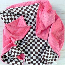 Personalized Baby Blanket - Racing Flag Race Black & White Monochrome Minky - thumbnail 2