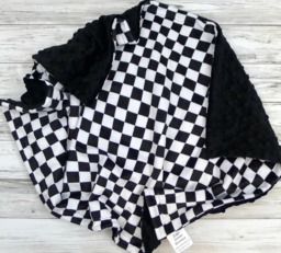 Personalized Baby Blanket - Racing Flag Race Black & White Monochrome Minky - thumbnail 1