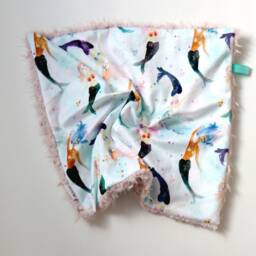 Dream Lovie. Security Blanket. Personalized Lovey. Faux Fur Mermaids. Mini Baby Minky Shower Gift - thumbnail 4