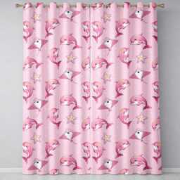Pink Dolphin Stingray Starfish Ocean Creatures Soft Blush Polka Dot Background Readymade Eyelet Ring Top Thermal 100% Blackout Curtains - thumbnail 2