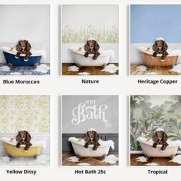 Chocolate Brown Cocker Spaniel Dog in A Bath Print, Bathing, Funny Bathroom Animal Bathtub, Dog Tub Whimsy - thumbnail 3
