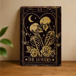 The Lovers Tarot Print - Gothic Wall Art Sign, Romantic Tin Plaque, Occult Metal Decor - thumbnail 1