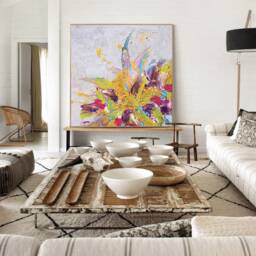 Large Canvas Abstract Floral Painting, Boho Wall Art Living Room, Wabi Sabi Decor, Gift For Her, Textured Artwork - thumbnail 2