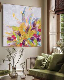 Large Canvas Abstract Floral Painting, Boho Wall Art Living Room, Wabi Sabi Decor, Gift For Her, Textured Artwork - thumbnail 1