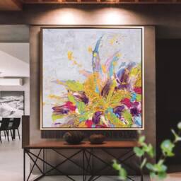Large Canvas Abstract Floral Painting, Boho Wall Art Living Room, Wabi Sabi Decor, Gift For Her, Textured Artwork - thumbnail 3
