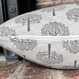 1577. Mulberry Trees Grey On Linen Block Print Linen Look -Cotton Blend Cushion - thumbnail 2