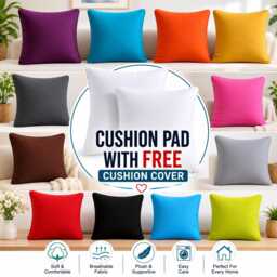 Hollowfiber Cushion Pad With Free Cover - Sofa Throw Pillow Insert 16 18 20 Inch Home Decor Filler - thumbnail 1