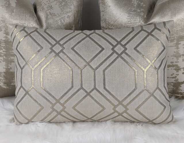 Embroidered Geometric Othello - Bronze - Gold Luxury Metallic Thread Double-Sided Sofa & Bed Decor Rectangle/Lumbar - image 1