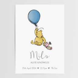 Winnie The Pooh Birth Details Print - Personalised Baby New Gift Newborn Present For Boy Nursery Wall Art - thumbnail 2