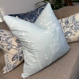 Decorative Pillow, Blue Cushion Cover, Fern Pillow John Lewis & Partners Fabric Durslade Floral Design - Cotton Double Sided - thumbnail 1