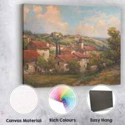 Sunlit Mediterranean Village Red Roof Landscape Canvas Wall Art Print Decor Picture Ready To Hang - thumbnail 2