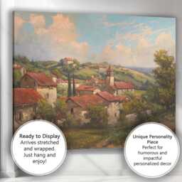 Sunlit Mediterranean Village Red Roof Landscape Canvas Wall Art Print Decor Picture Ready To Hang - thumbnail 3