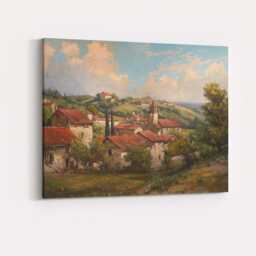 Sunlit Mediterranean Village Red Roof Landscape Canvas Wall Art Print Decor Picture Ready To Hang - thumbnail 4