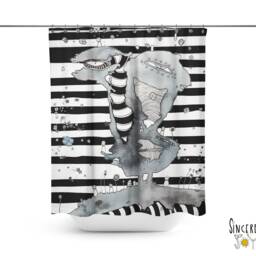 Unique Black White Face Art Stripes Contemporary Shower Curtain Striped Abstract Bathroom Funky Artist Curtains Artwork Decor - thumbnail 2