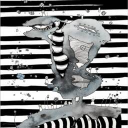 Unique Black White Face Art Stripes Contemporary Shower Curtain Striped Abstract Bathroom Funky Artist Curtains Artwork Decor - thumbnail 3