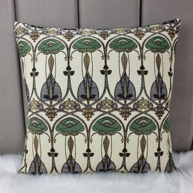 Mackintosh Art Deco Cushion Cover Belle Epoque Rose Green Pillow Sham Charles Rennie Square Nouveau 1920S Scottish Style - image 1