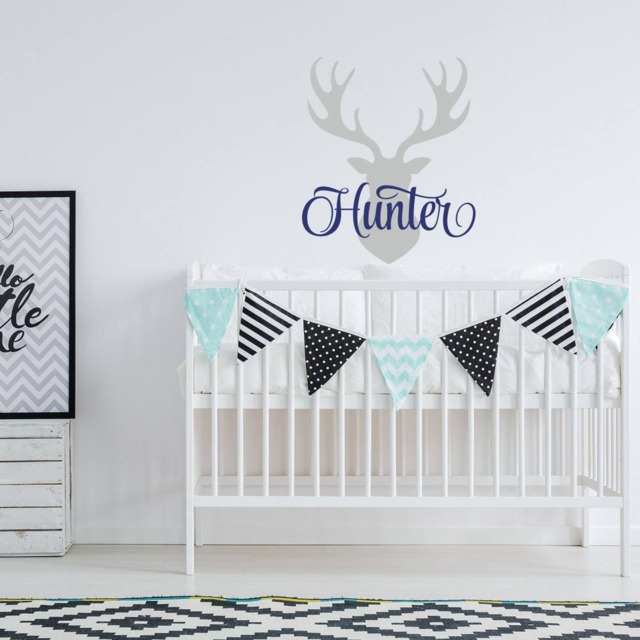 Personalized Deer Antlers Name Wall Decal Woodland Nursery Decor Ww83 - image 1