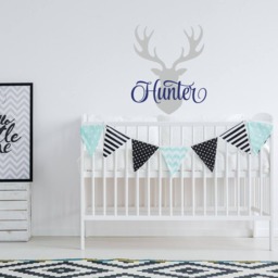 Personalized Deer Antlers Name Wall Decal Woodland Nursery Decor Ww83 - thumbnail 1