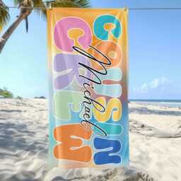 Custom Name Cousin Crew Beach Towel, Personalized Monogram Pool Signature Towel For Kids, Vacation Gift, Picnic - thumbnail 3