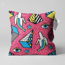 Cushion Cover Geometric Icons On The Pink - Pyramids, Banana & Eyes, Double Sided Printing Pillow Chenille With Different Sizes - thumbnail 1