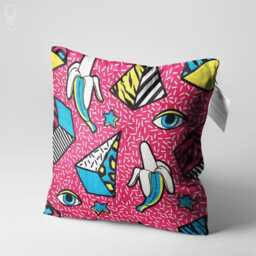Cushion Cover Geometric Icons On The Pink - Pyramids, Banana & Eyes, Double Sided Printing Pillow Chenille With Different Sizes - thumbnail 3
