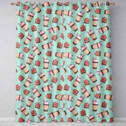 Cute Chocolate Strawberry Milkshake Mint Background Seamless Pattern Readymade Eyelet Ring Top Thermal 100% Blackout Curtains - thumbnail 2