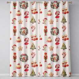 Nutcracker Wreath Cake Girl Christmas Tree On Beige Stripe Background Seamless Readymade Eyelet Ring Top Thermal 100% Blackout Curtains - thumbnail 2