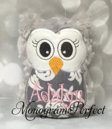 Adalyn - Already Personalized Gray Swirl Plush Mini Owl Rattle Stuffed Animal - thumbnail 1