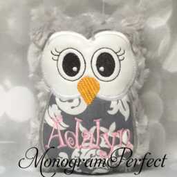Adalyn - Already Personalized Gray Swirl Plush Mini Owl Rattle Stuffed Animal - thumbnail 2