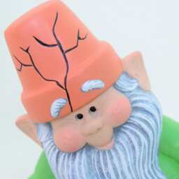 Garden Gnome - Yard Art With A Flower Pot Hat Gift For Gardener Ceramic Figurine Sitting - thumbnail 2