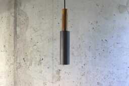 Handmade Concrete Cylinder Pendant Light Modern Wood Accent - thumbnail 1