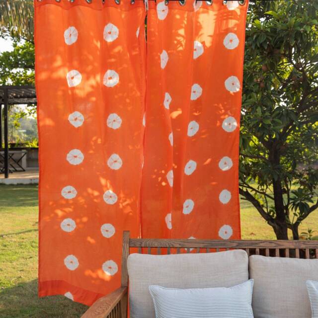 Orange Daisy Tie Dye Cotton Sheer Curtain, Cotton Curtains, Curtain Panels, Lightweight Curtains, Curtains & Drapes - image 1