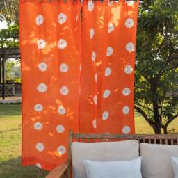Orange Daisy Tie Dye Cotton Sheer Curtain, Cotton Curtains, Curtain Panels, Lightweight Curtains, Curtains & Drapes - thumbnail 1