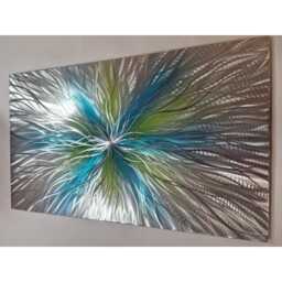 Super Nova. Modern Abstract Metal Wall Art, Teal Green Silver. Indoor/Outdoor Decor