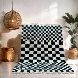 Handmade Wool Moroccan Rug Black & White Checkered Berber Rug - thumbnail 1
