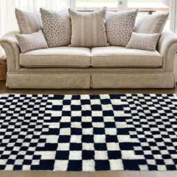 Handmade Wool Moroccan Rug Black & White Checkered Berber Rug - thumbnail 3