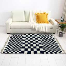 Handmade Wool Moroccan Rug Black & White Checkered Berber Rug - thumbnail 2